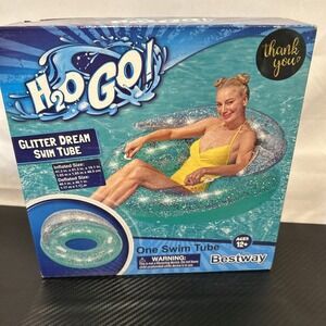 H2O GO BESTWAY GLITTER DREAM TRANSPARENT‎ SWIM TUBE FLOAT WITH BACKREST NEW